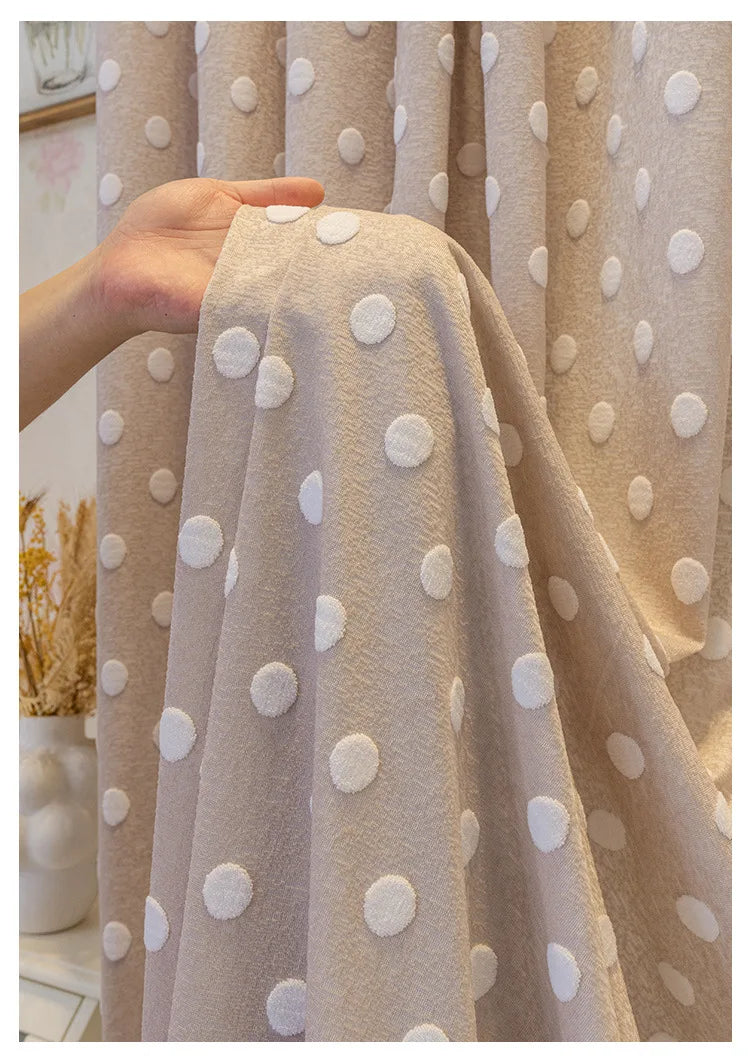 rideau moderne beige clair blanc motif points opacité salon chambre fenêtre polyester épais
