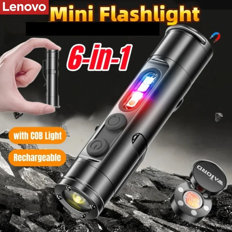 lampe torche multifonctionnelle rechargeable aimantée lumière cob led noir fonction uv dépannage avertissement