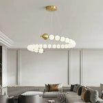 suspension lumineuse moderne blanc doré boules rondes salon chambre restaurant étude