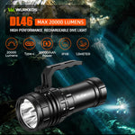 torche rechargeable plongée 20000lm 20w 600m portée alliage aluminium led professionnel robuste