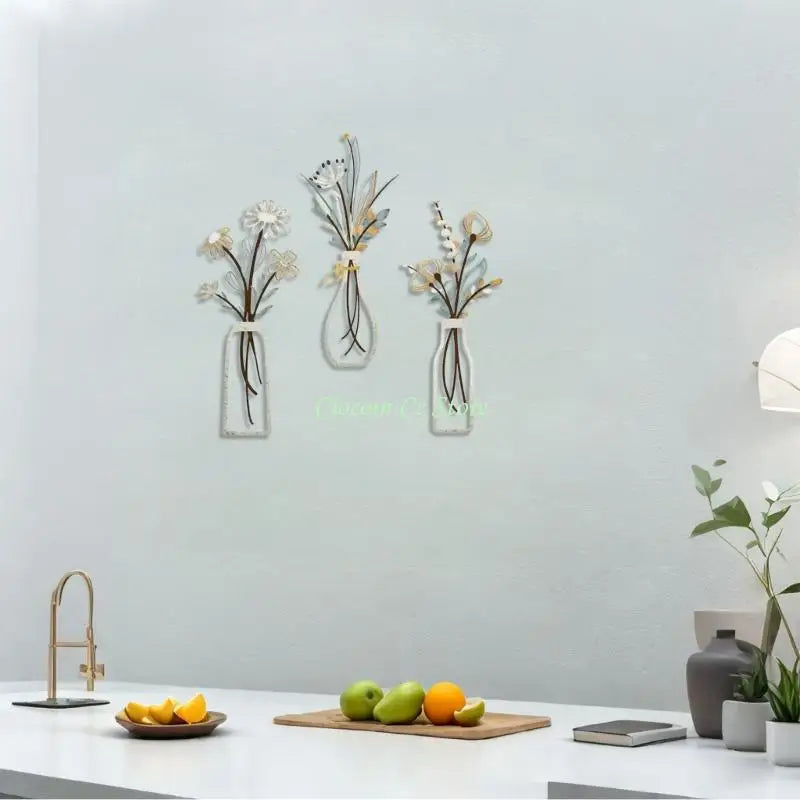 décoration murale moderne fleurs stylisées blanc doré vert branches adhésif chambre salon élégante