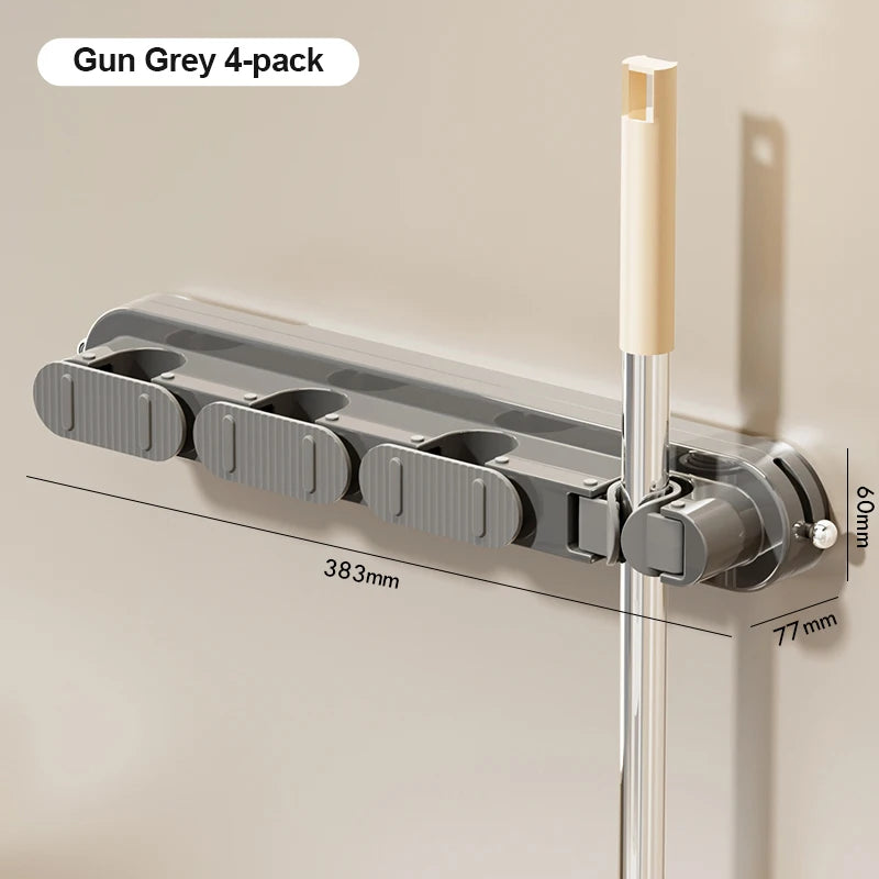 porte balai mural moderne clips fixation balai poignée brosse papier toilette gris beige blanc