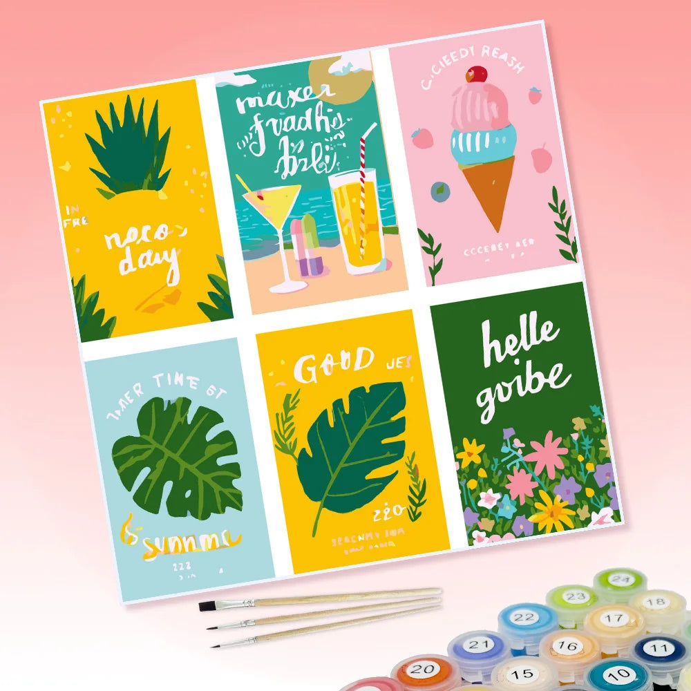 toile peinture numeros kit peinture acrylique carte decorative ananas cocktail fruits zèbre lunettes soleil