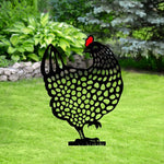 ornement jardin sculpture poule noire points blancs artisanal piquet métallique extérieur décoration