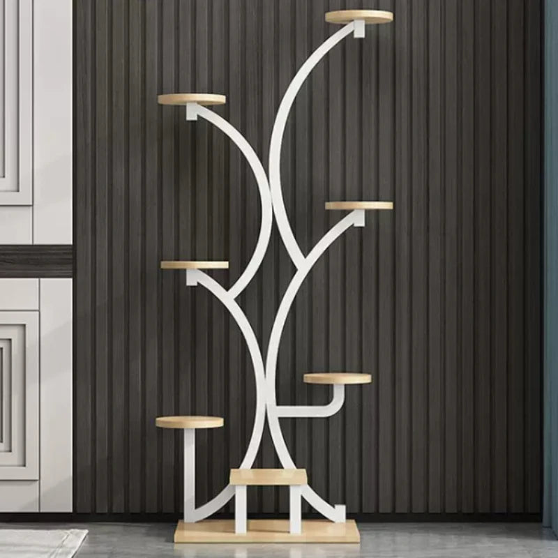meuble plantes moderne minimaliste noir doré blanc structure arborescente plateaux simples