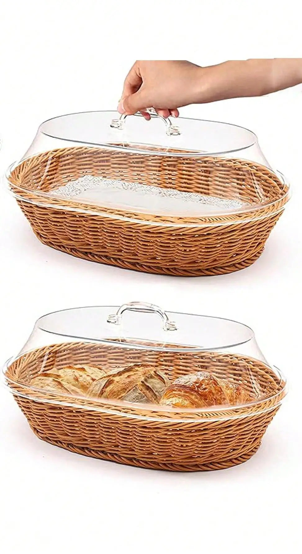 panier rectangulaire osier couvercle transparent fruits desserts pain pâtisseries pique nique supermarché boulangerie