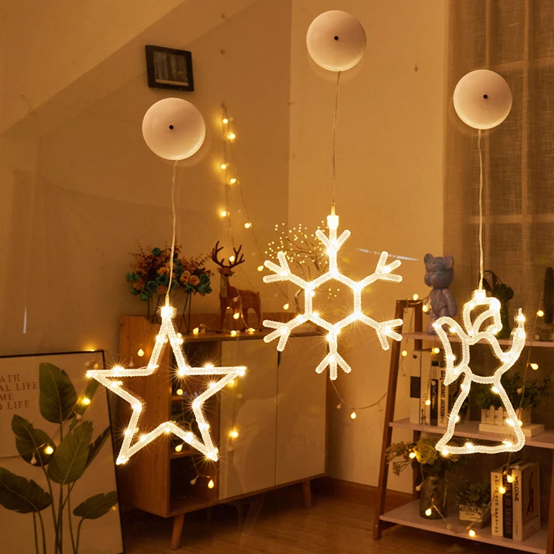 Décoration lumineuse LED fixée sur une vitre avec ventouses