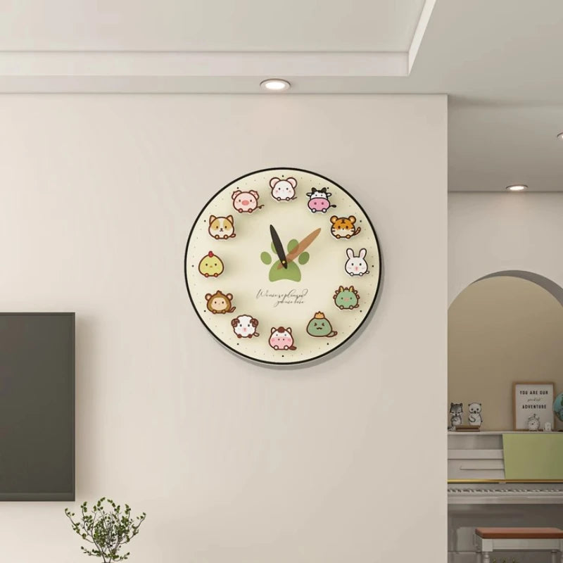 horloge murale moderne animaux mignons décoration salon beige aiguille acrylique unique