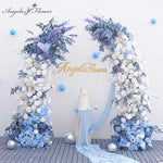 Arche décorative mariage fleurs artificielles bleu blanc vert feuillage classique festifextérieur