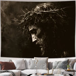 tapisserie art religieux tête couronne épines noir blanche salon chambre entrée