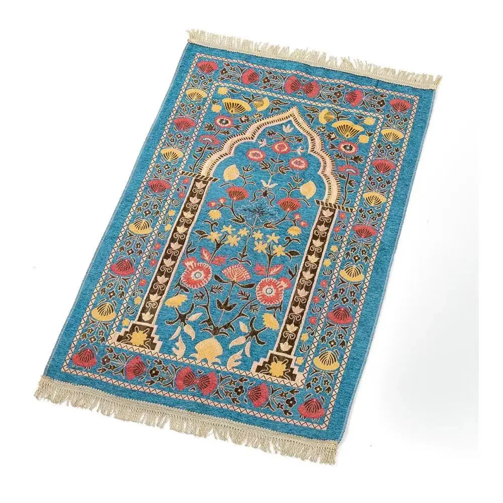tapis prière traditionnel motifs floraux géométriques polyester antidérapant noir vert rouge bleu