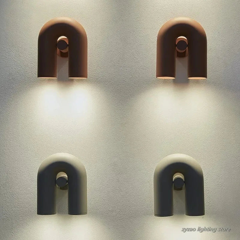 applique murale led moderne minimaliste gris noir marron deux lumières fixée mur chambre salon