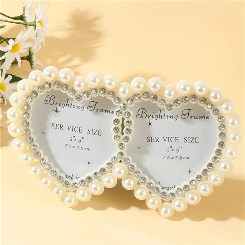 Cadre photo coeur strass blanc argenté romantique mariage couple deco