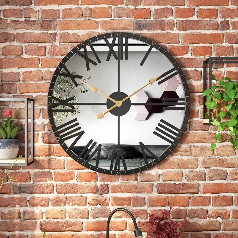 horloge murale vintage noir aiguilles romaines métal silencieuse mur salon entrée