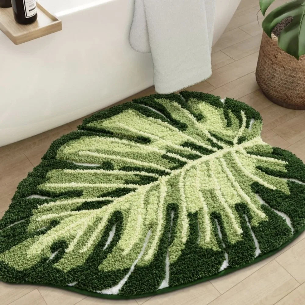 tapis feuille tropicale doux vert blanc moderne antidérapant absorbant eau