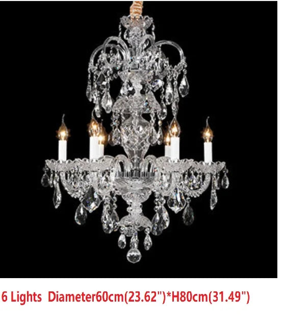 lustre cristal transparent classique 10 lumières baroque salon decoration chrome poli câbles fixation
