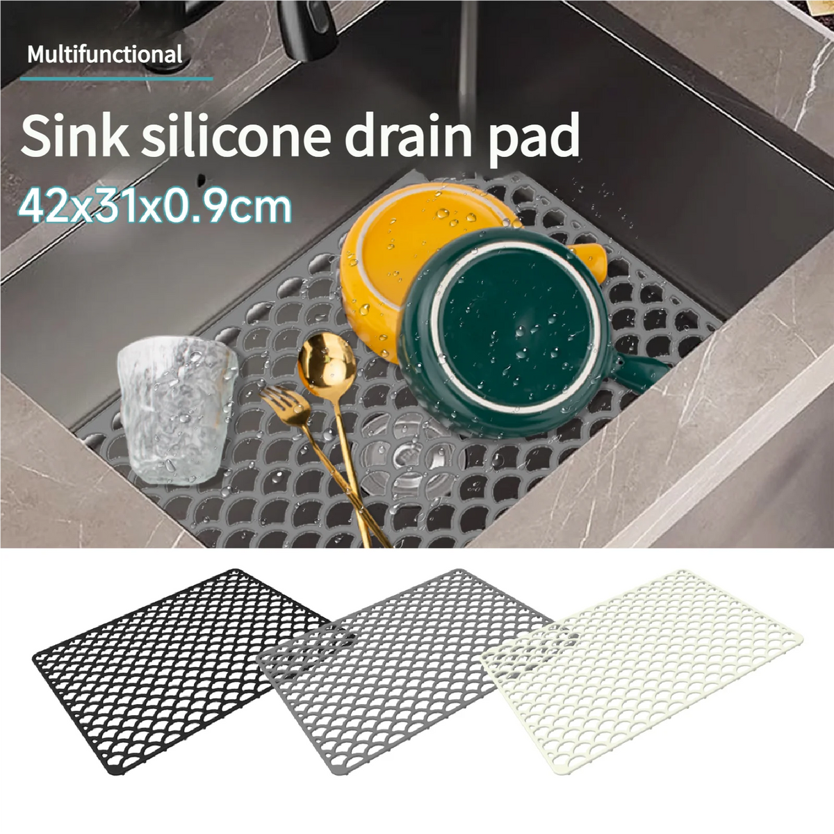 tapis drainage silicone coquillage moderne gris fond évier résistant rayures epais