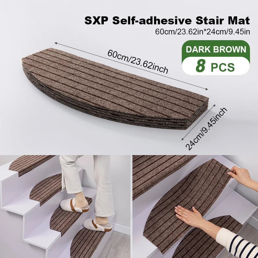 tapis auto adhésifs escalier gris beige marron rayures horizontales moderne antidérapants intérieur 60x24cm