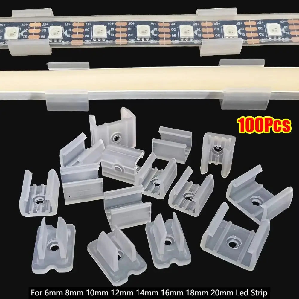 clips fixation ruban led transparent plat lisse pratique 6mm 8mm 10mm 12mm 14mm 16mm