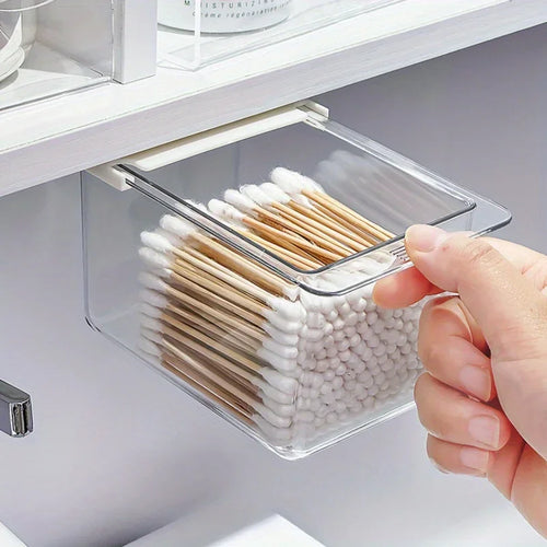 boîtes rangement transparentes moderne coton tige serviettes thé compartiments coulissants salle bain