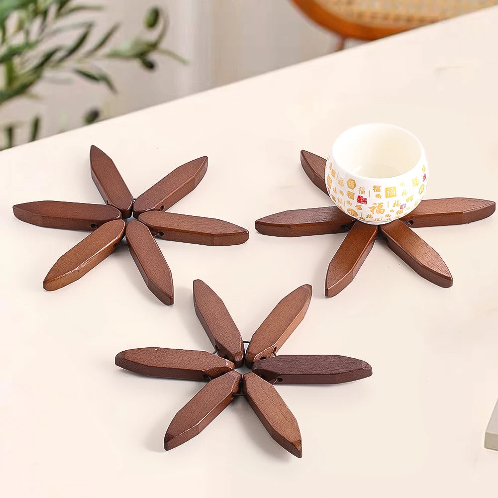 supports tasses bois decoratifs tapis anti brûlure respectueux environnement minimaliste asiatique set deco marron