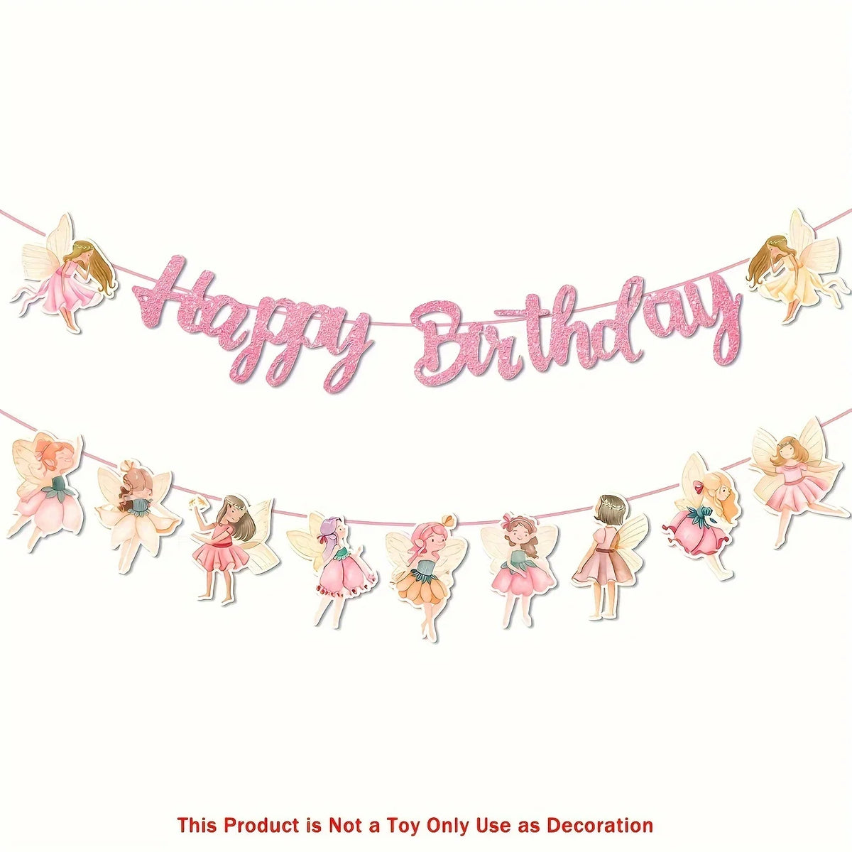 guirlande fête anniversaire personnages féeriques happy birthday rose blanc doré