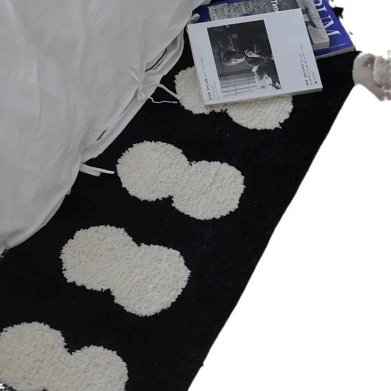 tapis imperméable anti dérapant moderne blanc noir cercles superposés chambre couloir entrée