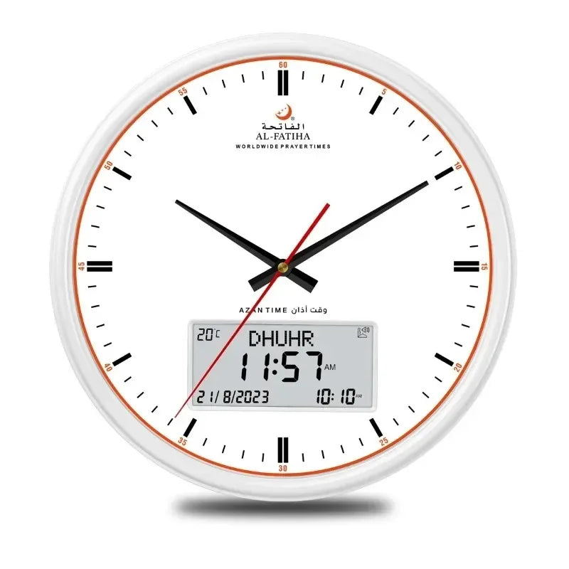 horloge murale islamique noir blanc prières kaaba al fatihah date heure numérique