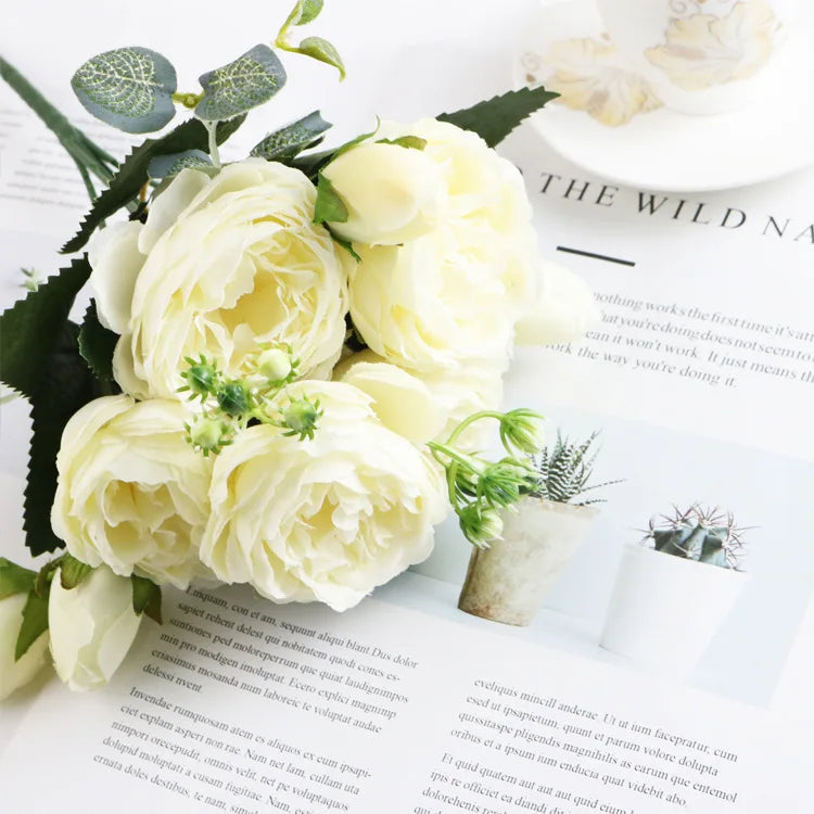 bouquet fleurs artificielles soie décoration maison mariage anniversaire fêtes extérieur roses pivoines classique