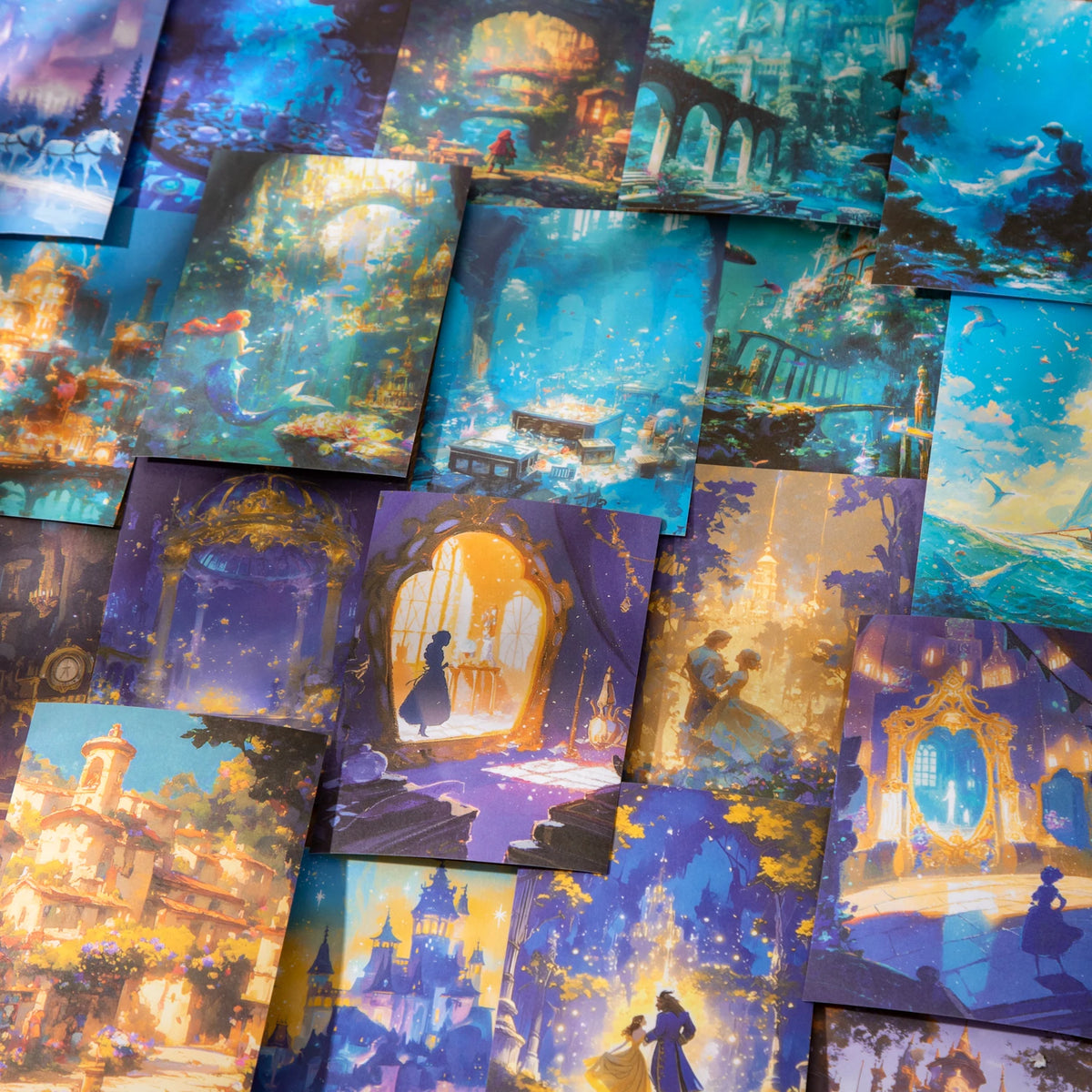 autocollants décoration cartes postales motifs féeriques paysages personnages scrapbooking bricolage opaques