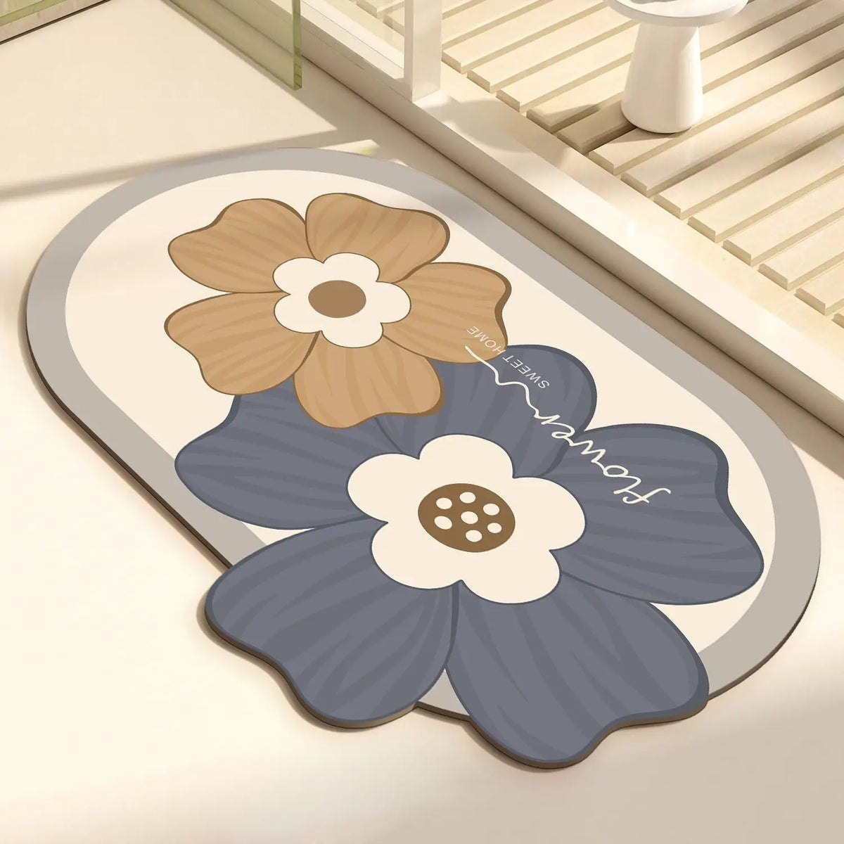 tapis moderne fleurs stylisées antidérapant facile entretien imperméable anti bactéries