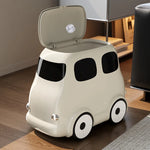 poubelle forme voiture rouge beige ludique roues compartiment intégré maison enfants