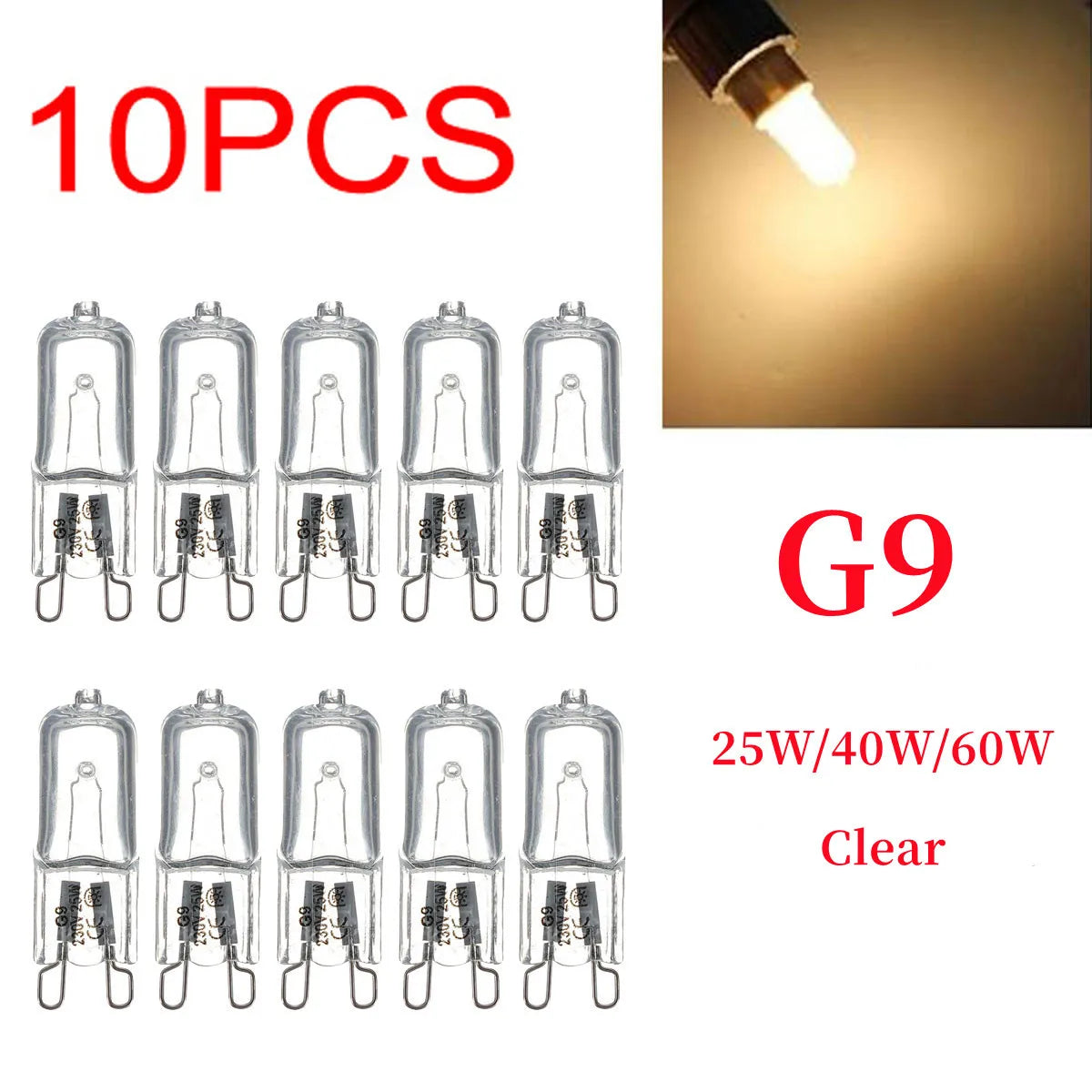 ampoules halogènes transparentes g9 25w 40w 60w blanc chaud 2700k classiques portable lumière