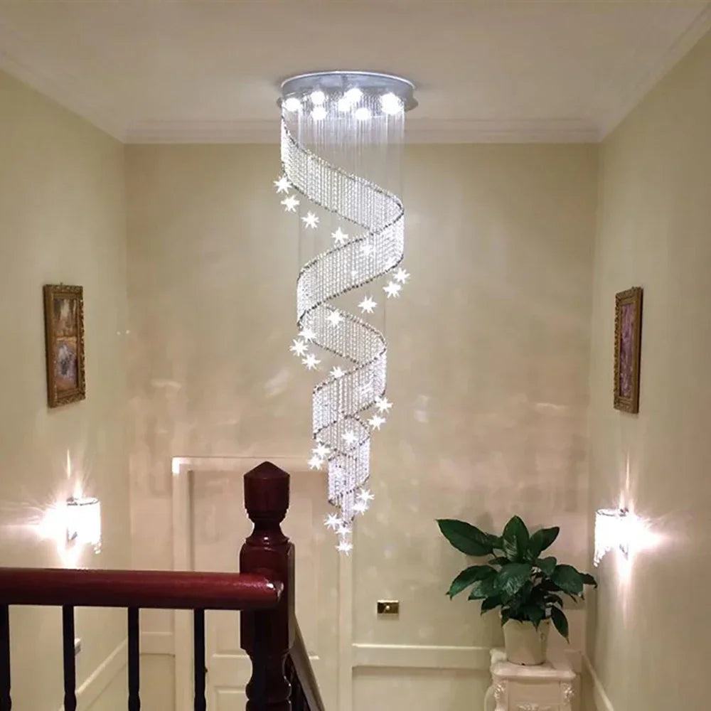 lustre moderne spirale étoiles transparentes noir blanc argenté