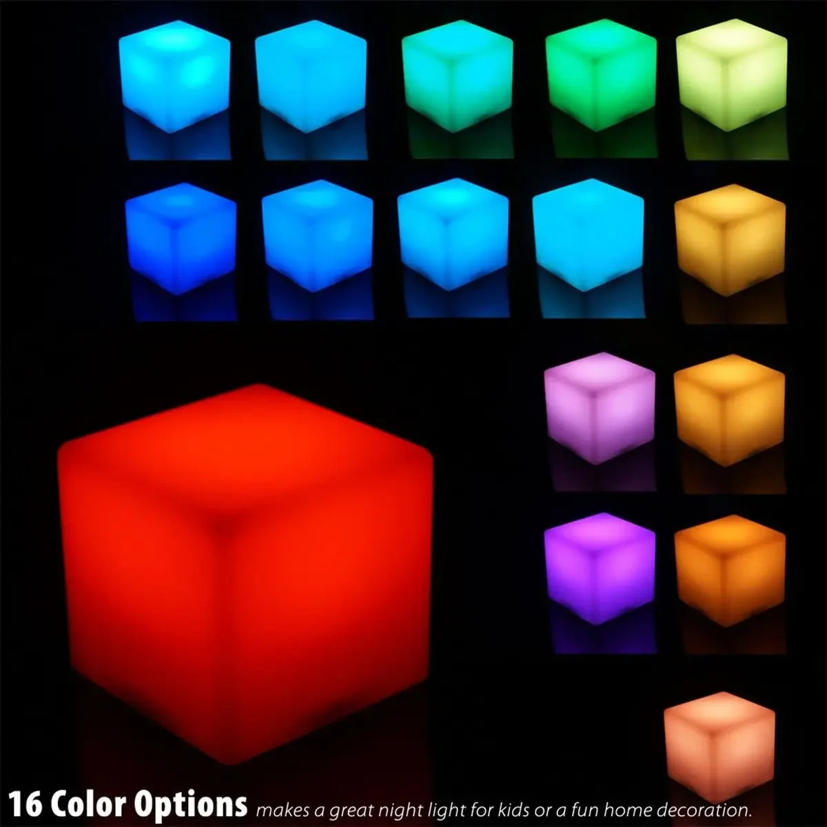 lampe cube led enfant decoration intérieure table chambre 16 couleurs rouge bleu vert jaune