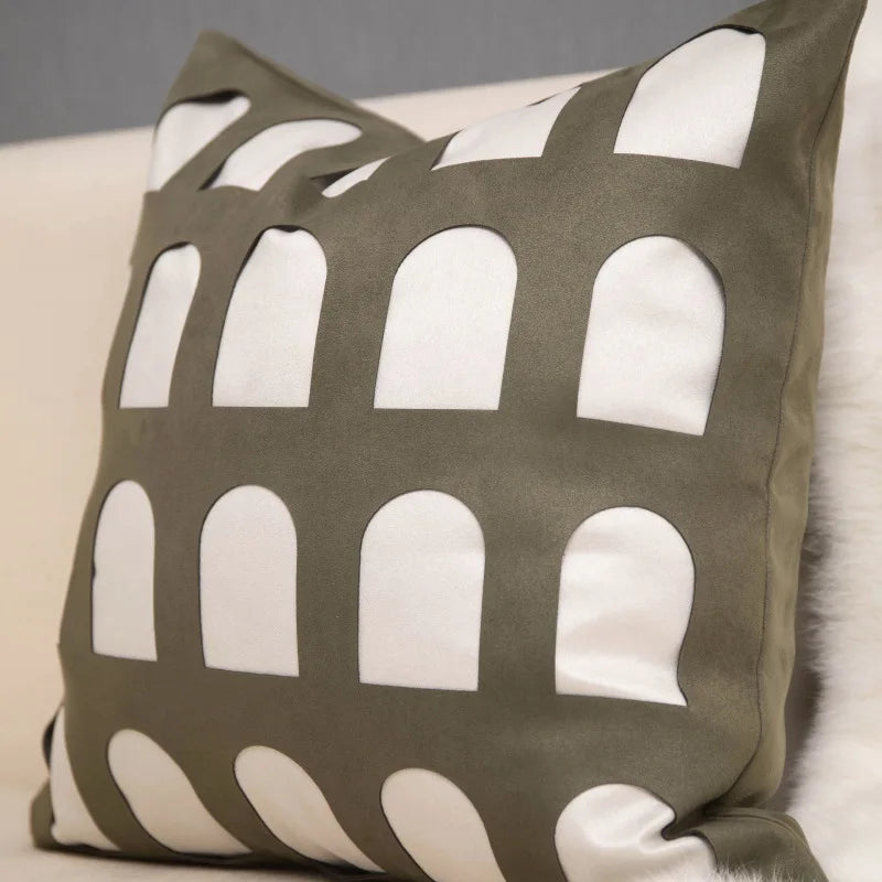 coussin décoratif géométrique vert beige blanc contemporain salon lit voiture 45x45cm
