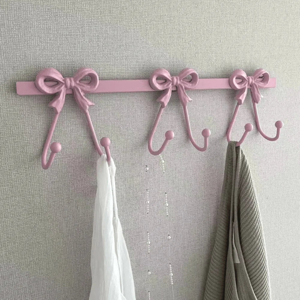 porte manteaux mural crochets rose doré blanc décoration bow shabby chic fixations murales accessoires
