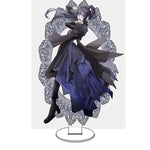 figurine anime bleu noir gris broderie plissé feuilles support circulaire acrylique