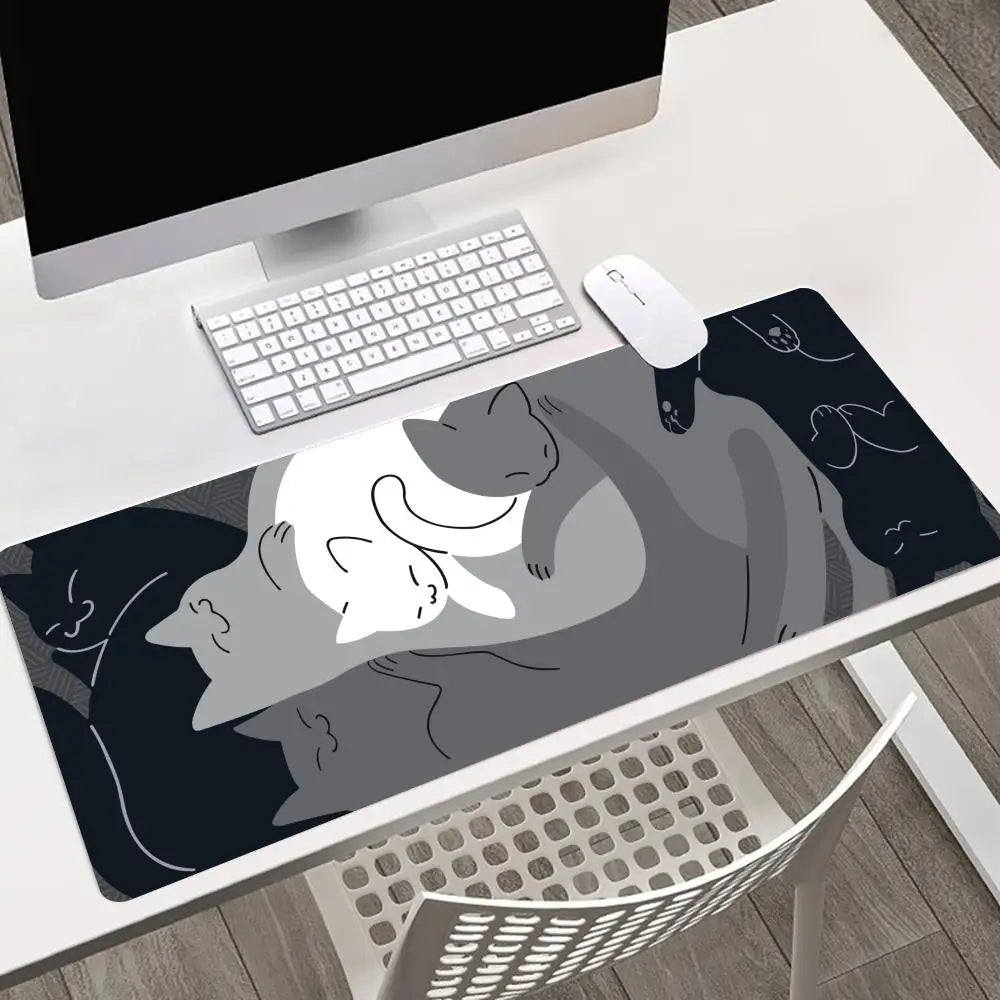 tapis souris caoutchouc noir chats endormis motif moderne minimaliste antiderapant gaming
