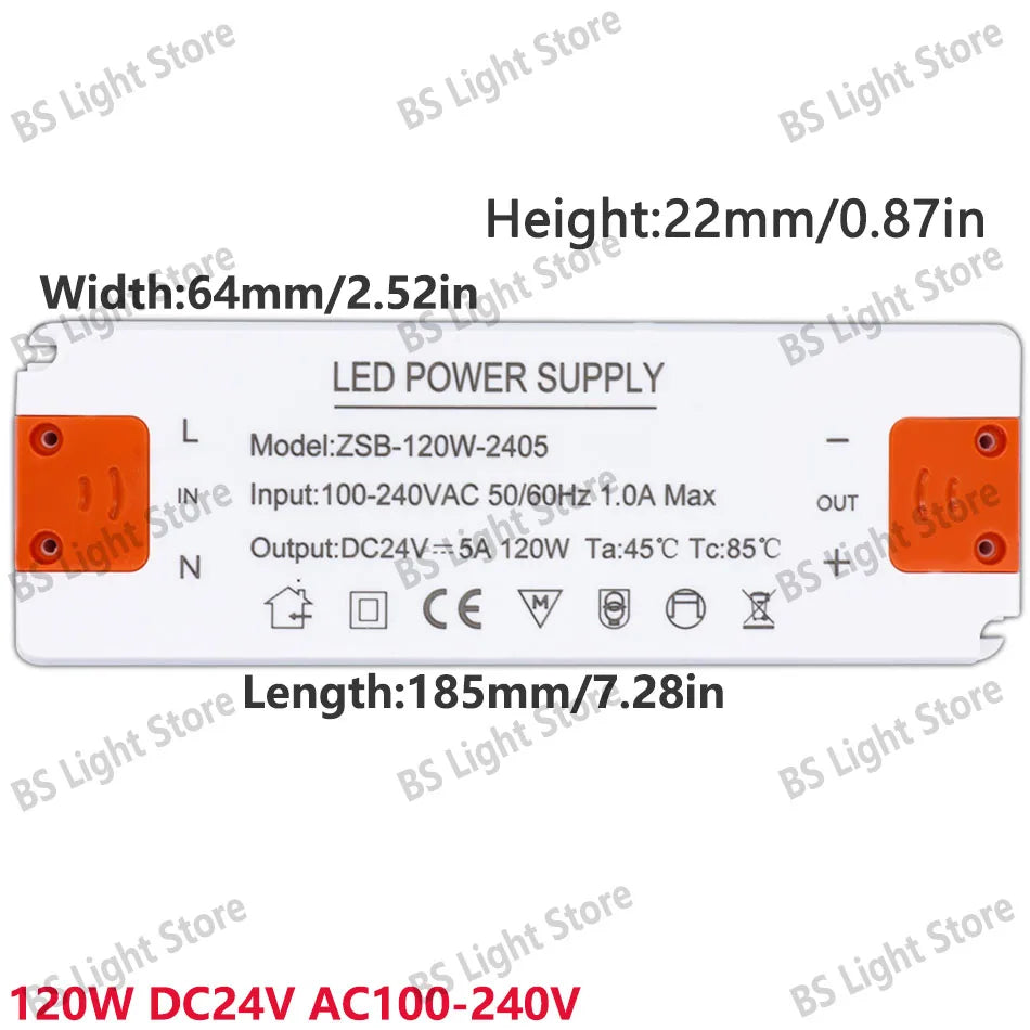 alimentation led 12v 24v 100v 240v 12w 18w 24w 36w 60w 120w blanc or