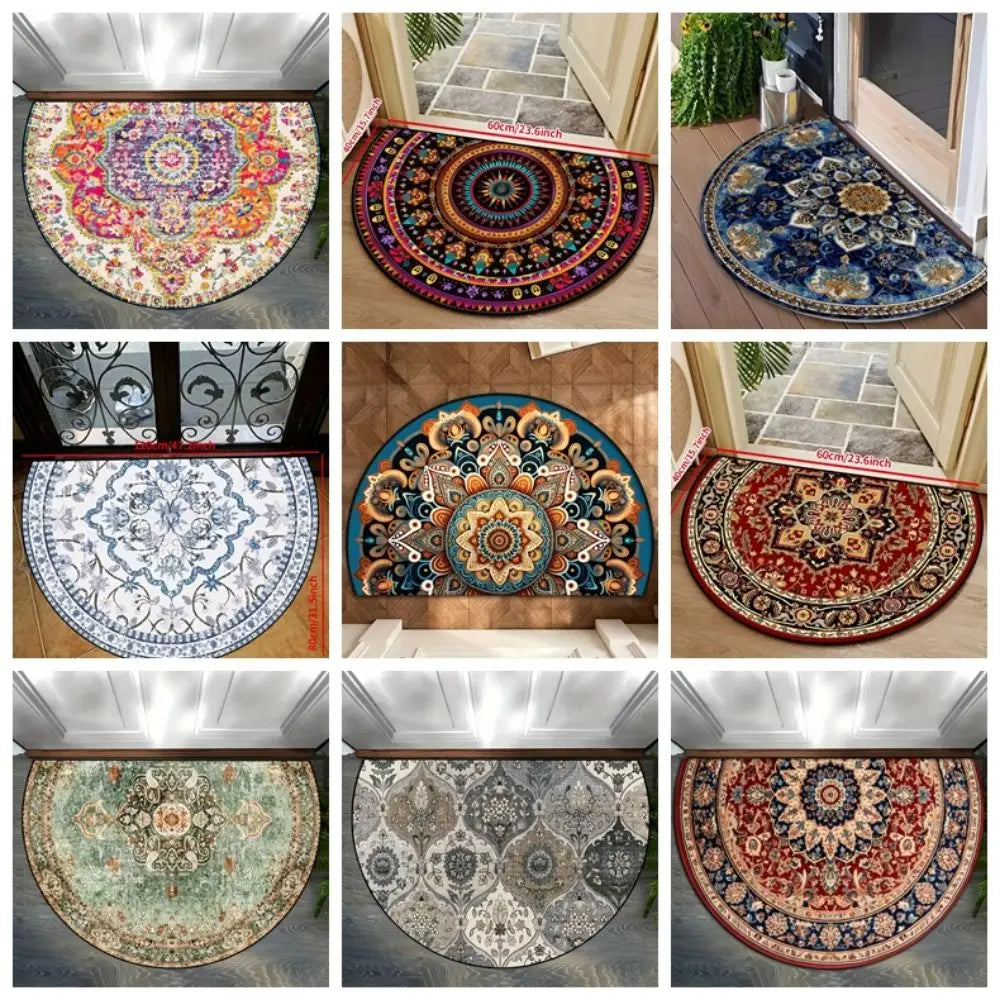 tapis demi rond motif floral imperméable polyester bohème oriental extérieur intérieur absorbant
