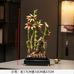 sculpture décorative bambou oiseaux vert marron asiatique traditionnel résine verte jaune