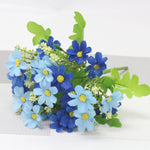 bouquet artificiel violet blanc jaune rouge bleu fleurs soie feuilles vertes moderne décoration maison