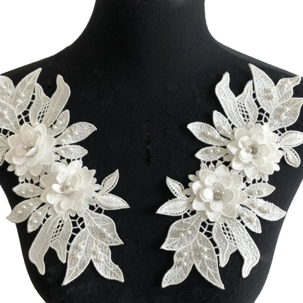 applique textile floral brodé dentelle polyester coton noir blanc rose or argent