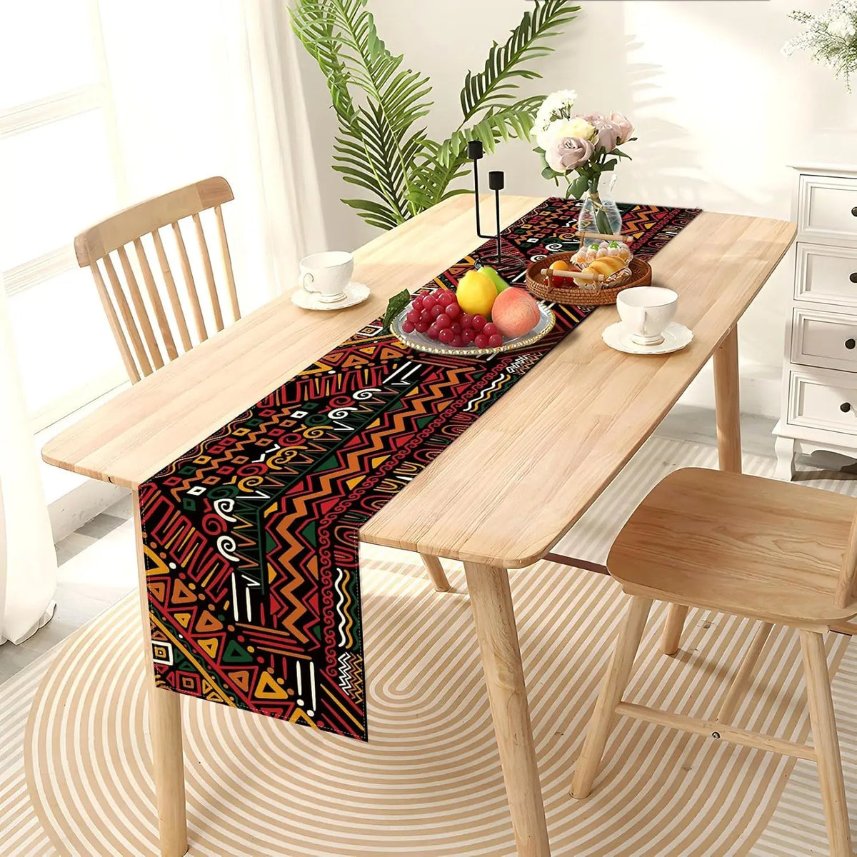 nappe lin géométrique africain noire rouge verte festive décoration intérieure moderne ethniqueversible