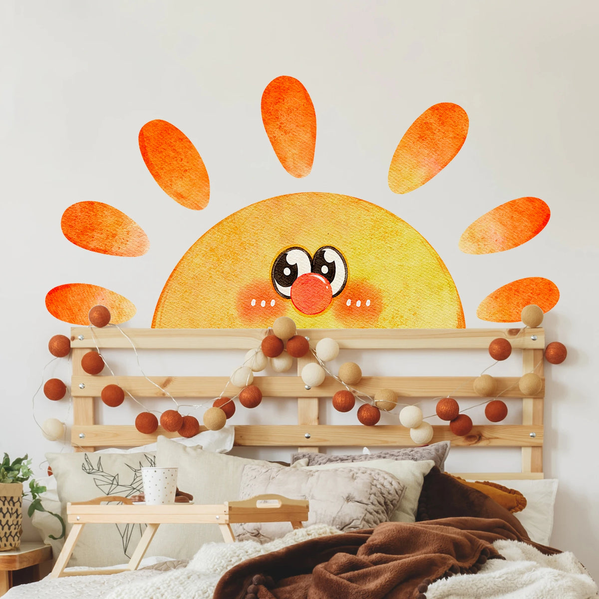 stickers muraux dessin animé soleil souriant arc ciel enfant chambre salon decoration murale jaune