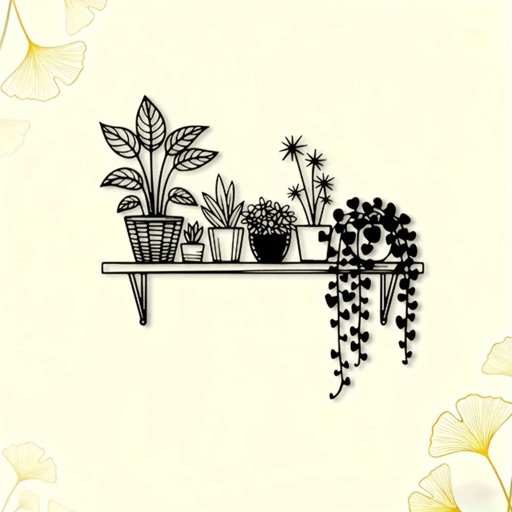 étagère murale moderne métal noir plante stylisée résistante intempériesintérieur extérieurdimension variable 30cm 40cm 50cm