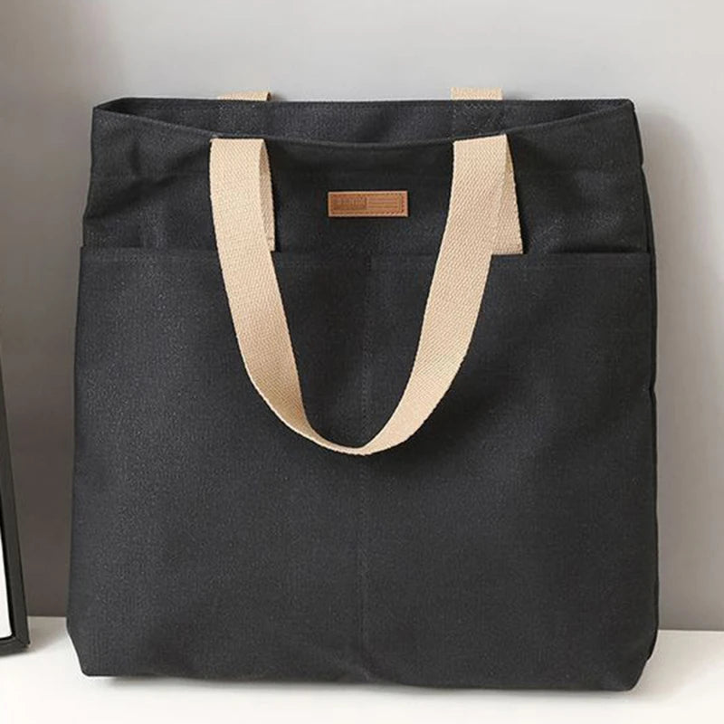 sac main toile femme solide décontracté sacs provisions off white minimaliste intérieur glissière
