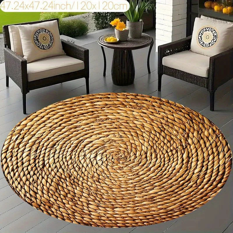 tapis rond moderne beige motifs concentriques memory foam antidérapant salon chambreextérieur