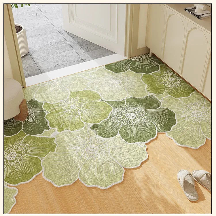 tapis entrée vert motifs fleurs polyester antidérapant résistant décoration moderne sol extérieur chambre